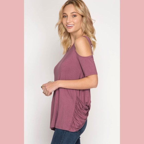 Open Back Drape Cold Shoulder Top - Picture 10 of 15